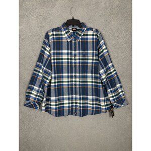 Dickies Women's Plus Long Sleeve Plaid Flannel Shirt 1X Dark Denim New WIth Tags